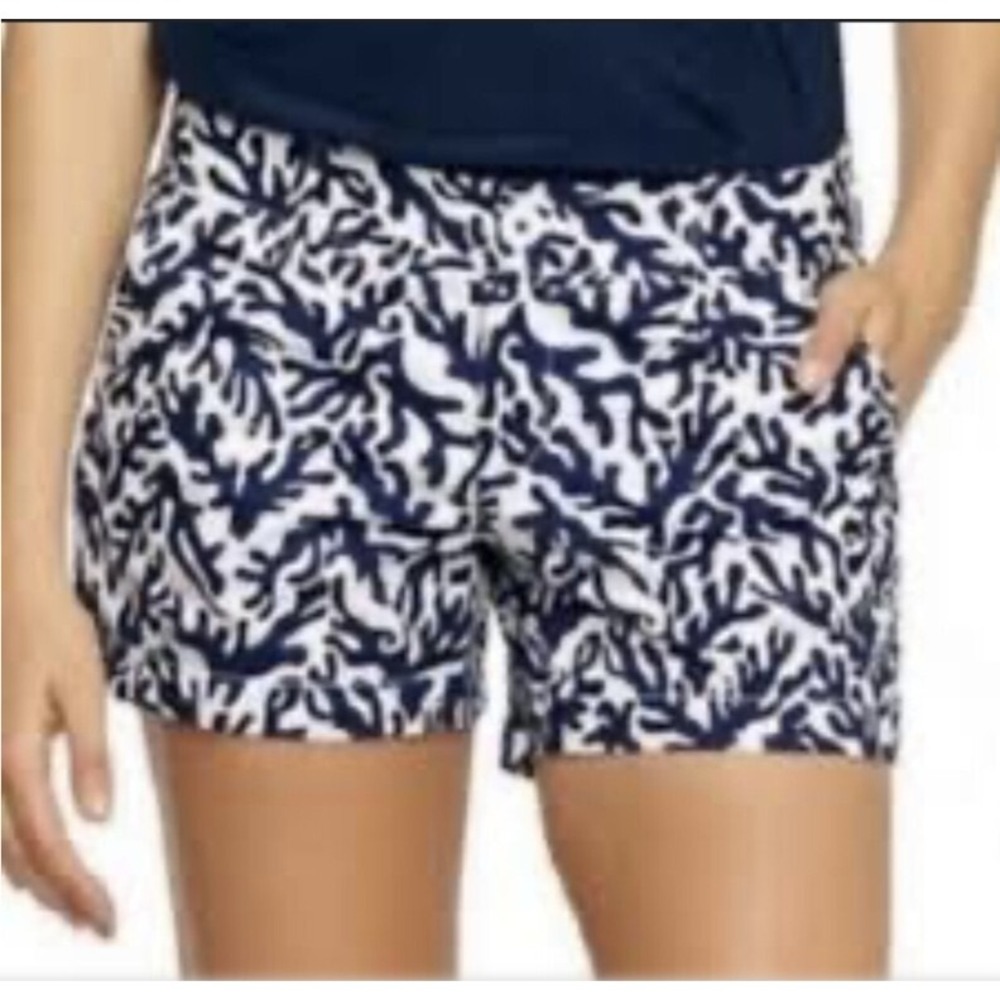 LILLY PULITZER 100% Cotton Callahan Shorts Sz 0 Coral White Blue Print Beachy